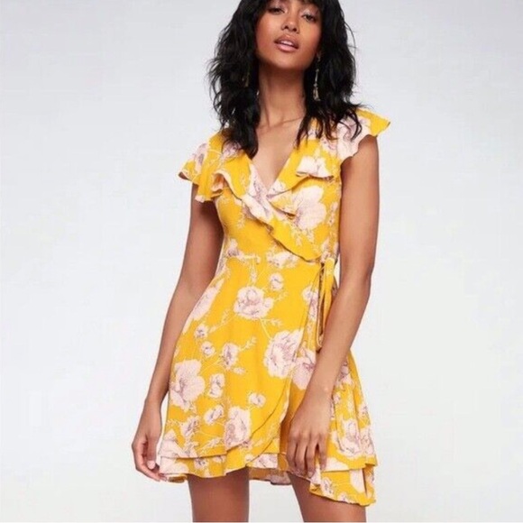 FREE PEOPLE French Quarter Yellow Floral Print Wrap Dress - Picture 4 of 13